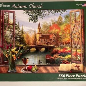 Like New 550 Piece Puzzle “Vermont Autumn Church” by Dominic Davidson